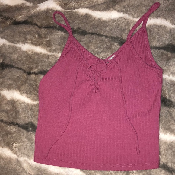 Pink tiny lace up tank - Picture 1 of 3